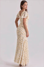 Floral Printed V-Neck Bodycon Maxi Dress