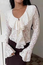 Chic Design White Lace Flare Sleeve Blouse