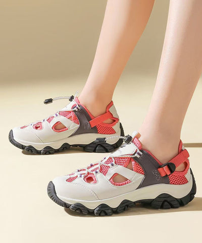 Lässige rote Plateausandalen mit ausgehöhltem, atmungsaktivem Mesh 