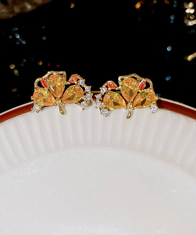 Vogue Gold Kupfer Zirkon Ginkgo Blätter Ohrstecker 