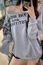 Off Shoulder Letter Print Sweatshirt