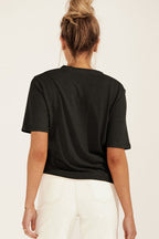 Minimalist Solid Deep V Neck Slub Cotton Loose T-shirt