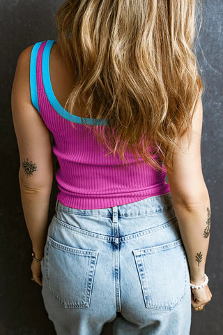 cheerful pink colorblock knit tank top