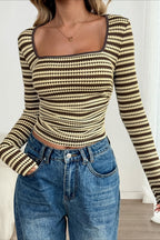 Striped Patchwork Slim U-Neck T-shirt