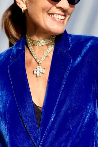 Blau-goldener Samt-Reversblazer 