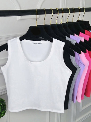 Camisola sin mangas con cuello redondo y retazos de color puro para mujer, top sexy de moda, camisetas sin mangas informales de verano, chaleco ajustado para mujer 