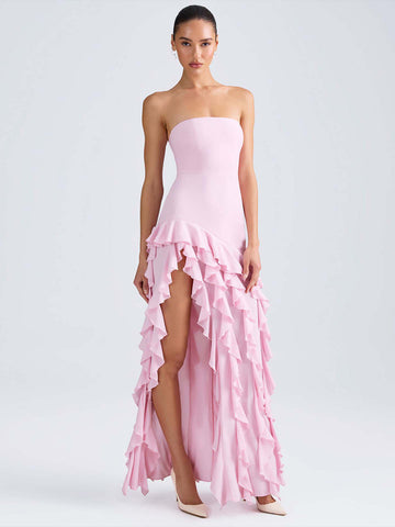 Party Dress Off The Shoulder Ruffles Asymmetrical Maxi Dress