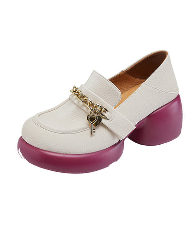 Beige Loafer Schuhe aus Rindsleder mit Plateau-Spleißen 