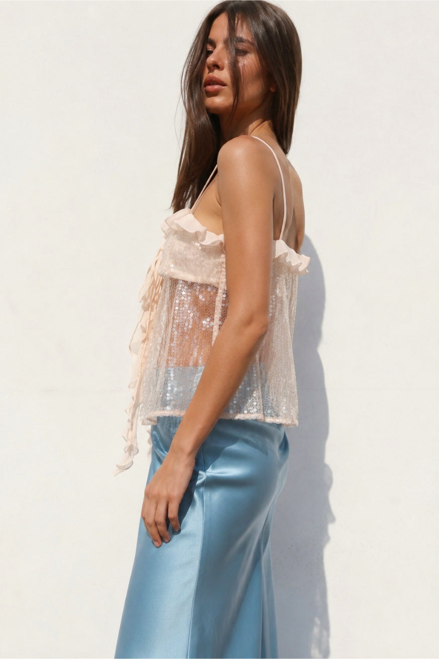 Glitter Ruffle Sequin Cropped Cami Top