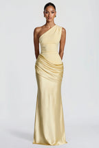 Satin Splice Ruched Slim Maxi Dress