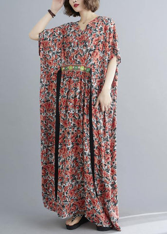 Style Red Print Button Summer Cotton Dress