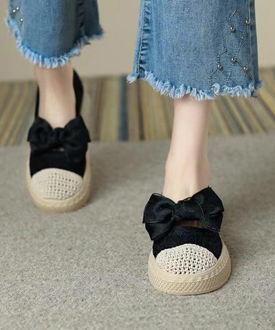 Zapatos planos con plataforma y lazo negro para mujer 
