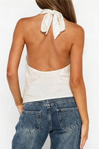 Elegant Hollow Solid Satin Halter Top