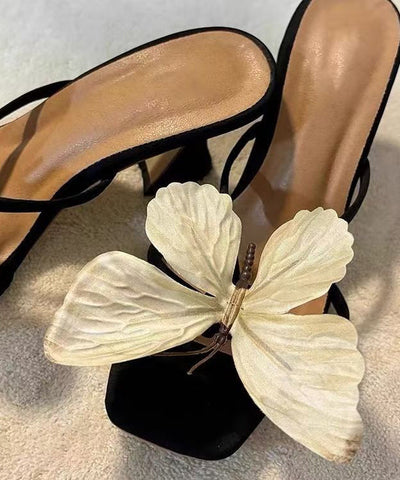 Nuevas sandalias de tacón alto con punta cuadrada y lazo floral 