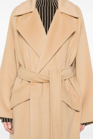 Camel Raglan Sleeve Woolen Coat With Belt