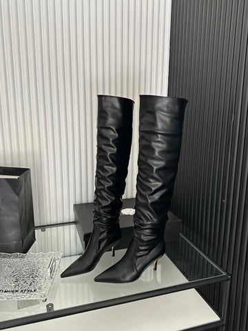 Sexy Overknee-Stiefel für Damen, Chelsea-Booties, spitze Zehenpartie, blau, schwarz, weiß, Jeansstoff, Winterschuhe, Schlupfstiefel für den Herbst 