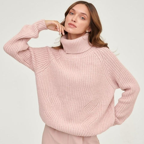 Suéter de punto suelto de cuello alto grueso para otoño e invierno con cuello 