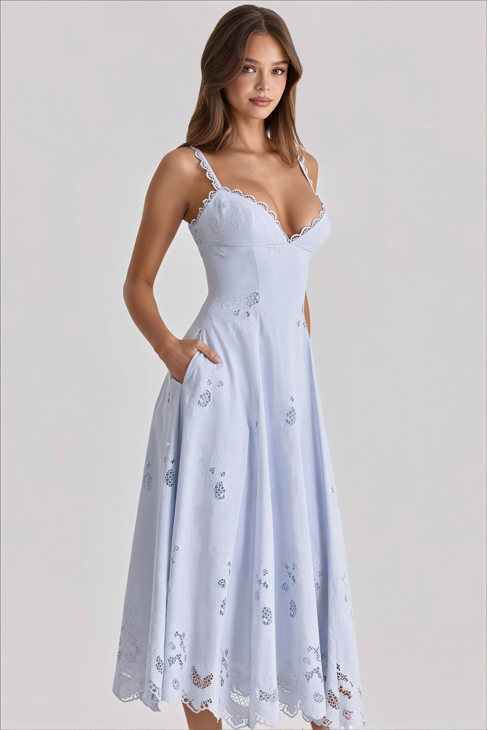 Elegant Embroidered Cutout Cami Maxi Dress