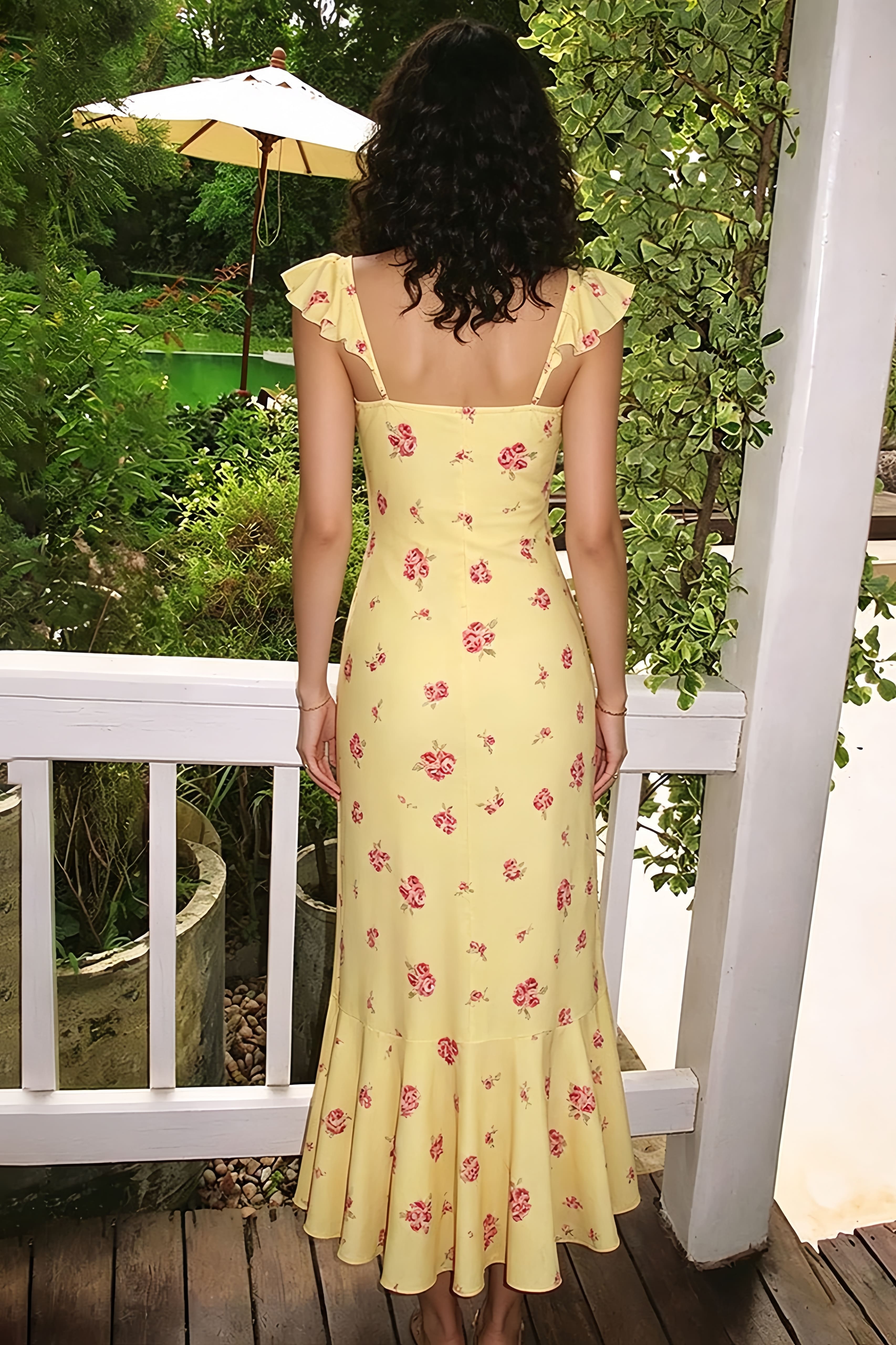 Floral Square Cap Sleeve Maxi Dress