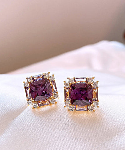 Classy Purple Copper Alloy Zircon Crystal Stud Earrings