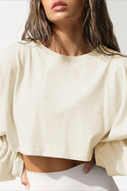 Solid Cropped Crew Neck Sweatshirt