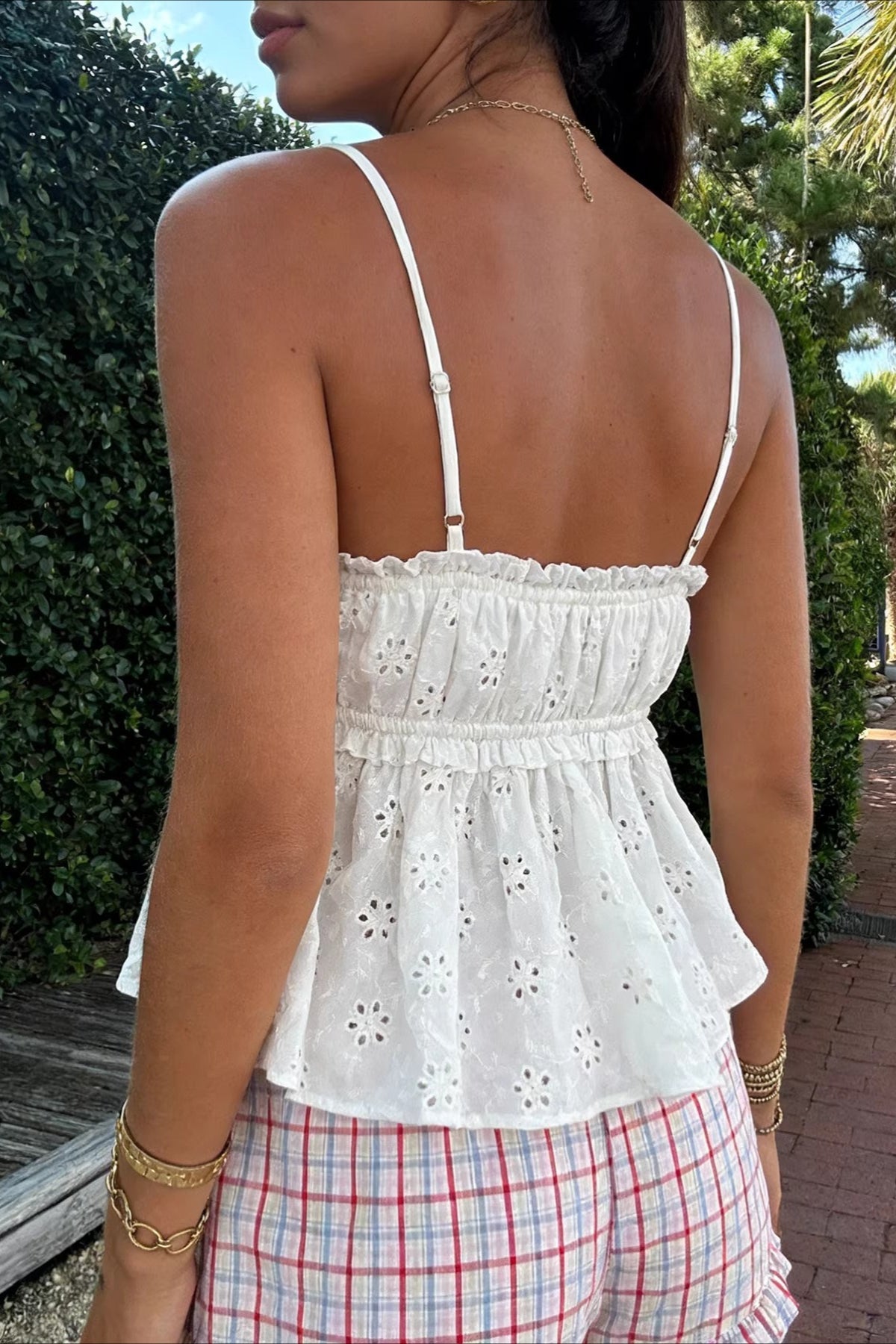 Embroidery Ruched Lace Cami Top