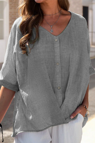 Modische, einfarbige Oberteile mit geteiltem V-Ausschnitt (6 Farben) 