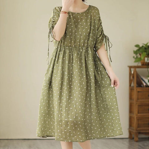 Summer Retro Casual Linen Floral Dress