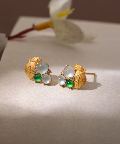 Chic Gold Sterling Silver Overgild Inlaid Ice Species Grape Stud Earrings