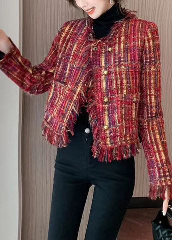 Französische rote Quastentaschen Knopf Wollmäntel Frühling 