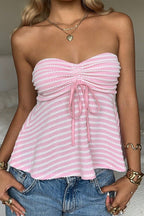 Striped Backless Tube Slim Blouse