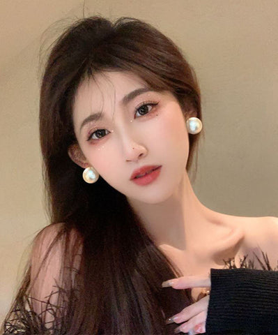 Brief White Alloy Pearl Stud Earrings