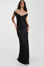 Satin Off Shoulder Bodycon Mermaid Maxi Dress