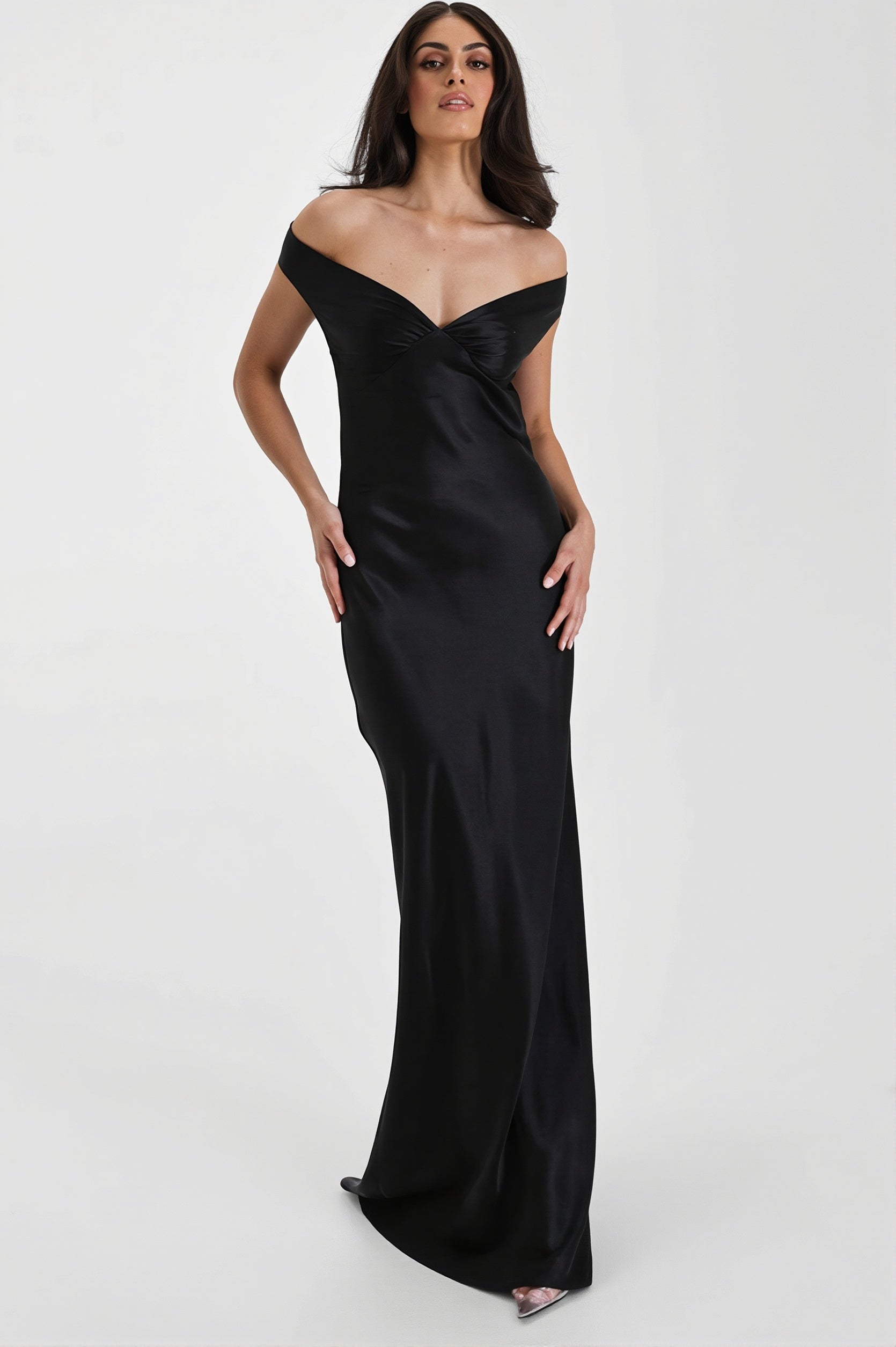 Satin Off Shoulder Bodycon Mermaid Maxi Dress