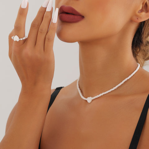 Perlenherz Halskette Ring Armband 
