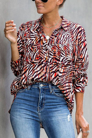Blusas de cuello vuelto con estampado animal de moda callejera 