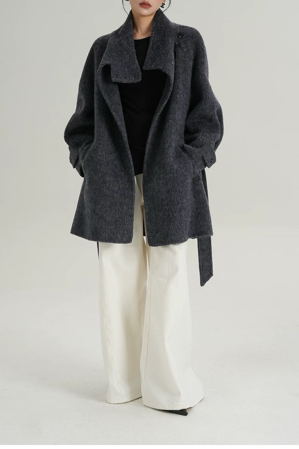 Chic Solid Wool Warm Loose Mock-neck Coat