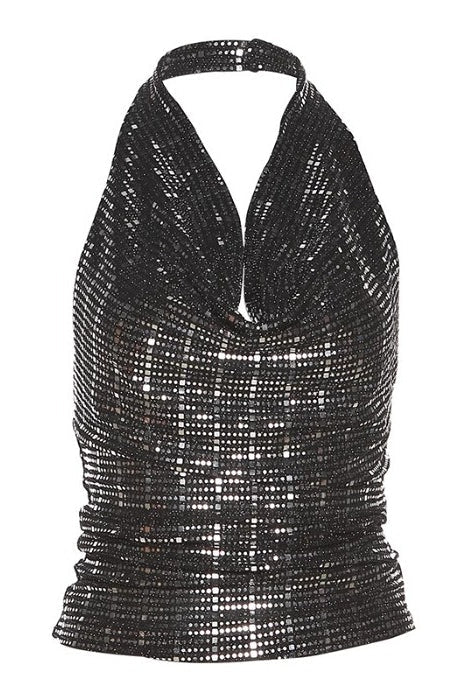Sexy Shiny Sequin Cropped Halter Top