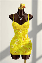 Vintage Floral Lace Cami Ruched Backless Mini Dress