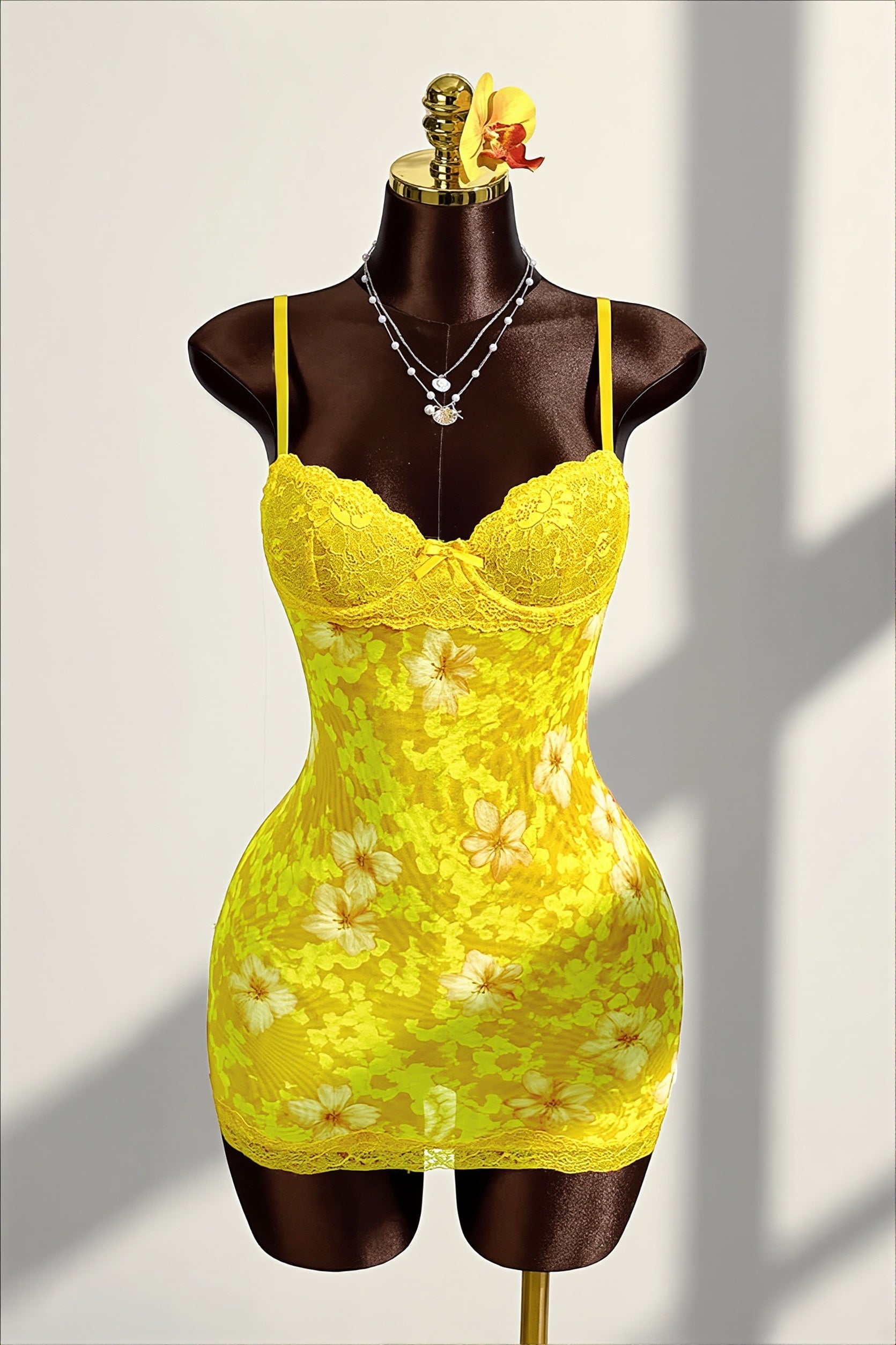 Vintage Floral Lace Cami Ruched Backless Mini Dress