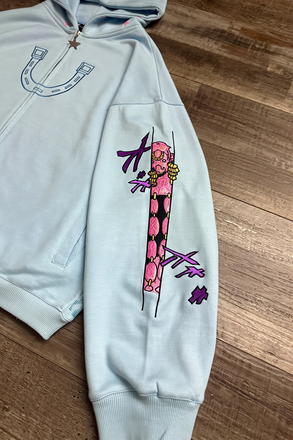 Anime Embroidered Zip Hoodie