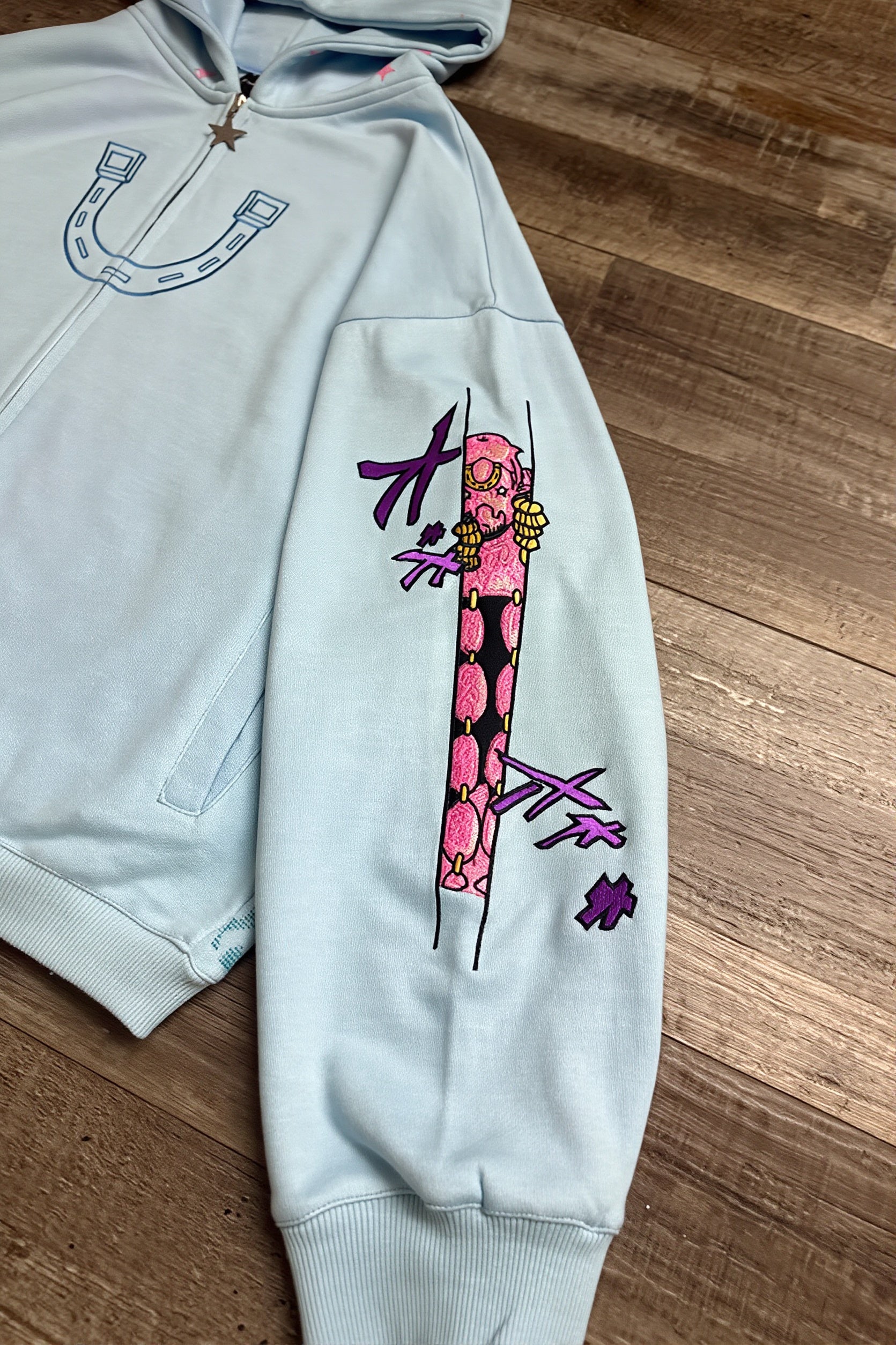 Anime Embroidered Zip Hoodie