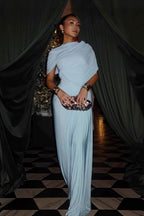 Shawl Ruched Solid Elegant Maxi Dress