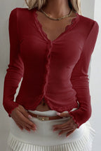 Lace Detail Long Sleeve Knit Top