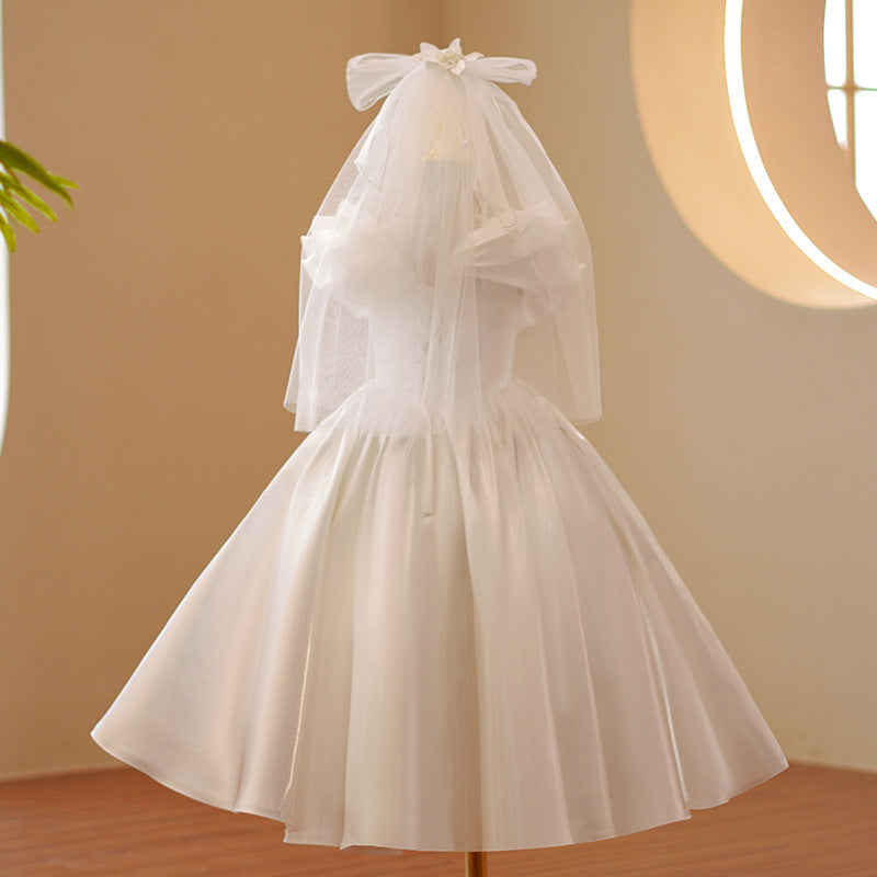 Kommunionkleid für Kleinkinder, Mädchenhochzeitskleid, weißes ärmelloses flauschiges Blumenmädchenkleid, Taufkleid 