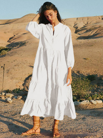 Lagen-Maxikleid, Rundhalsausschnitt, Knopfleiste vorne, Übergroße Tageskleider 