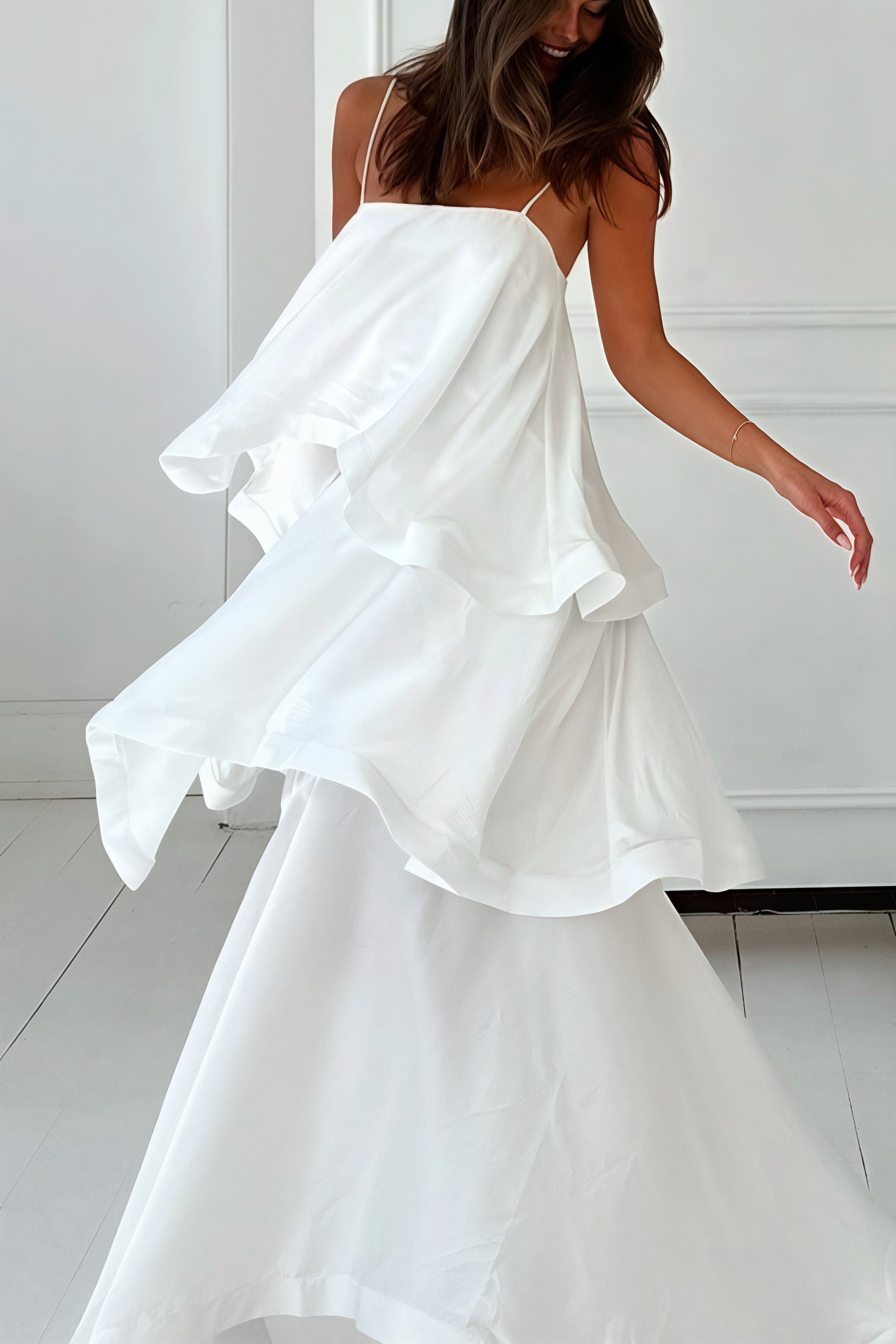 White Flowy Cami Tiered Maxi Dress