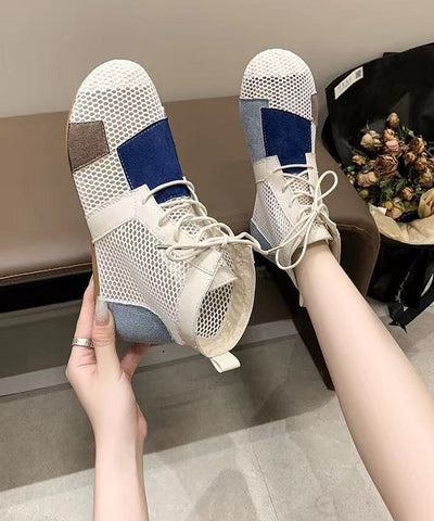 Weiche Stiefel Beige Atmungsaktives Mesh Aushöhlen Schnüren 