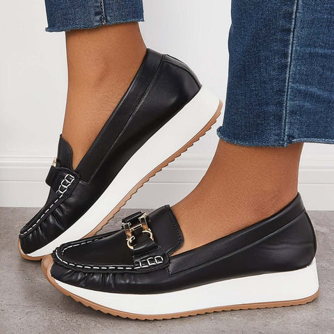Mocasines de plataforma cómodos e informales, zapatos náuticos planos sin cordones 