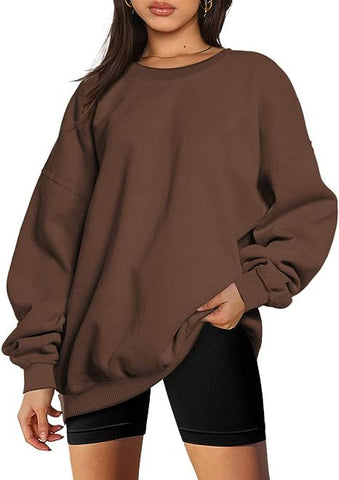 Women Clothing Round Neck Pullover Loose Casual Fleece Lined Oversized Sweater